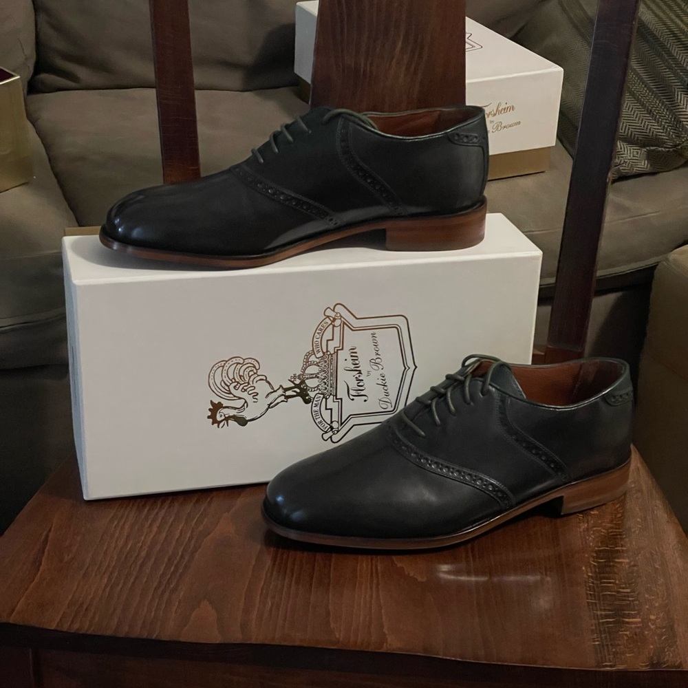 Florsheim by Duckie Brown Navy/Green Leather Saddle Shoes